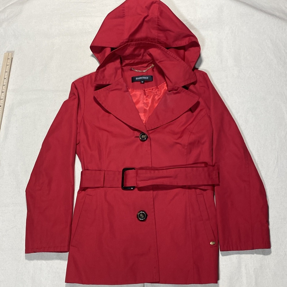 ELLEN TRACY Belted  Trench Coat  w Detachable Hood -- Color Latte Sz M